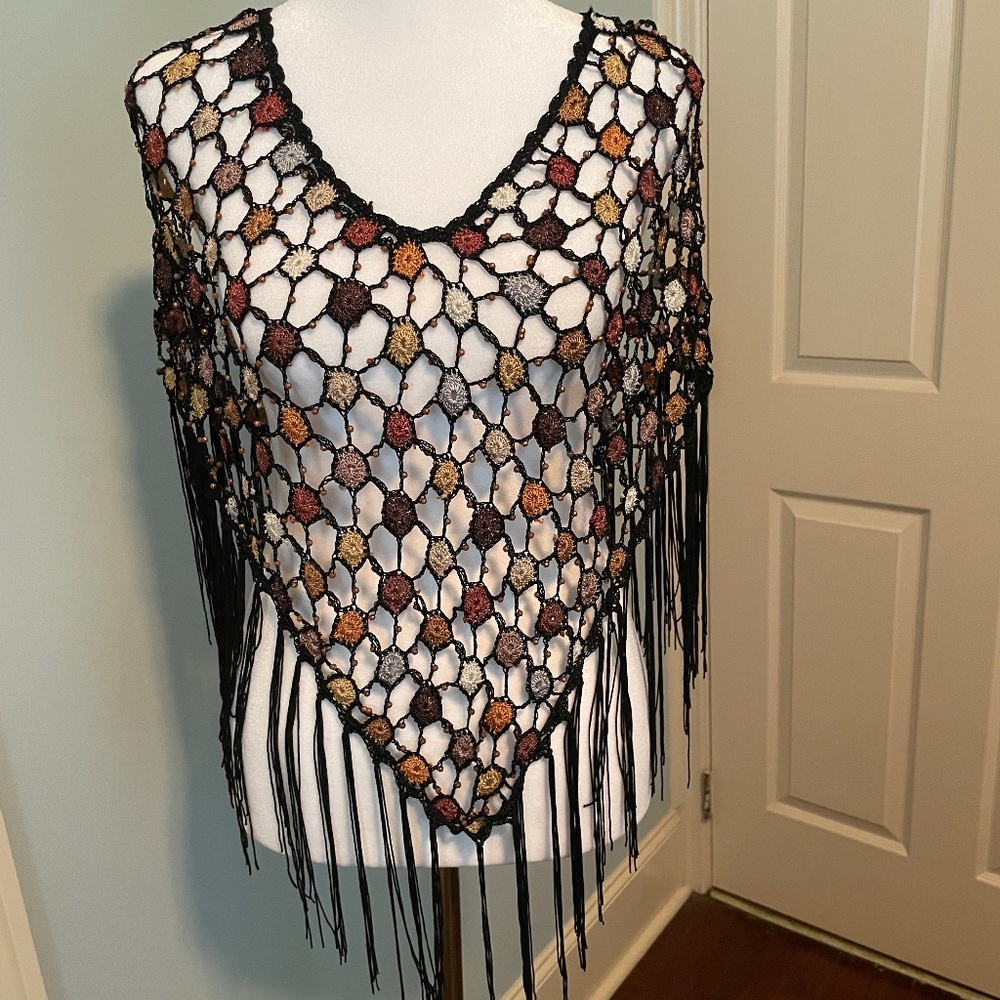 Crochet Knit Fringe Cape Size Small/ Medium